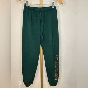 PINK Victoria's Secret Dark Green Joggers with Gold Lettering